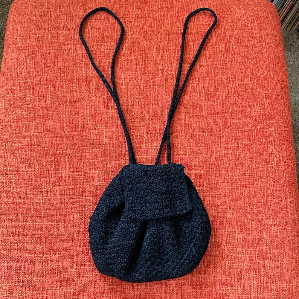 VTG 90s The Sak Black Crochet Backpack Bag Mini Small